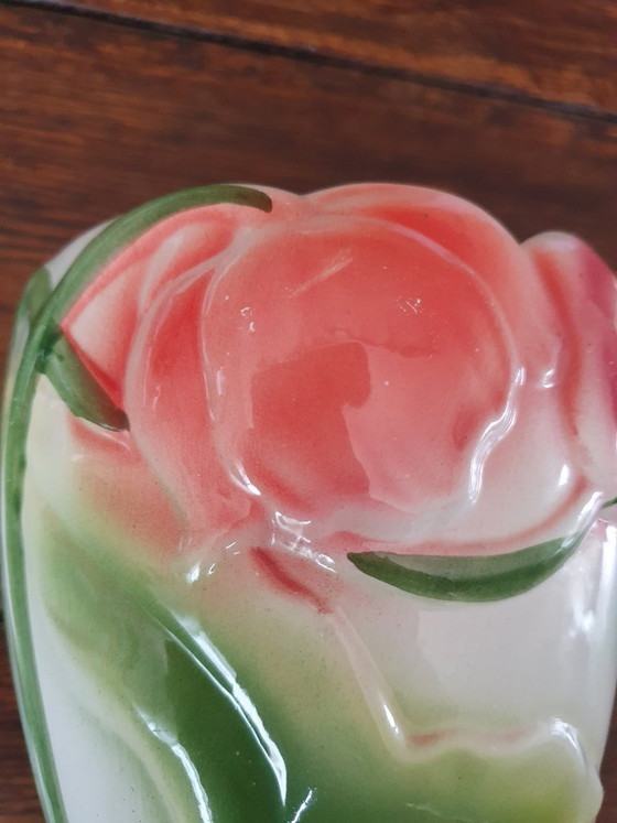 Art Nouveau barbotine vase 29 cm - in perfect condition, Ceramic, Multi Color (photo 8 of 13)