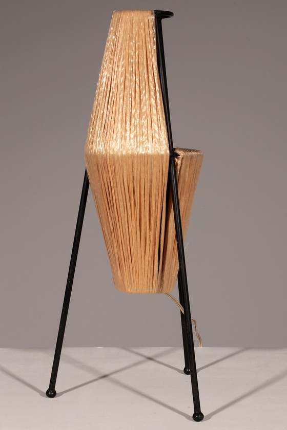 Image 1 of Charming 1960s French Tripod Table Lamp with Woven Sisal