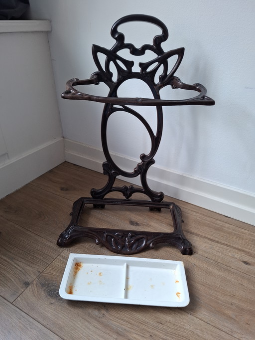 Art Nouveau franse paraplustandaard/bak, prachtige orginele conditie!