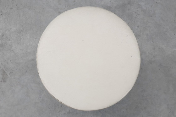 Image 1 of Vintage Mid-Century Design Stool in Chrome with White Leather Seat, 1970s