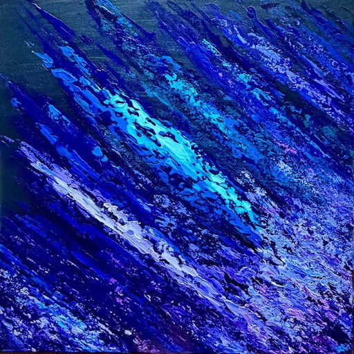 Too Shy – expressive abstract painting – blue/violet – 60x60 cm