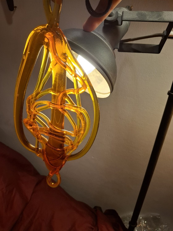 Image 1 of Grand attrape-soleil en verre d'art Bergdala (Suède) de 33 cm, par Elving Conradsson - Corde bleue d'origine