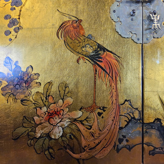 Image 1 of Vintage Chinese kast Bladgoud / Bloemen en Vogels / Bohemian / oosterse/ Aziatische kast 