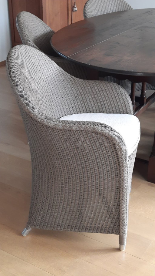 6 sedie da pranzo (da giardino) Vincent Sheppard Lloyd Loom con cuscini bianco sporco