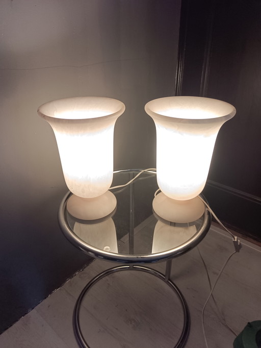 2x Lampe de table vintage en albâtre d'Espagne - Design unique