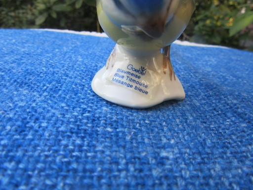 Figurine d'oiseau en porcelaine Goebel, mésange bleue, vintage