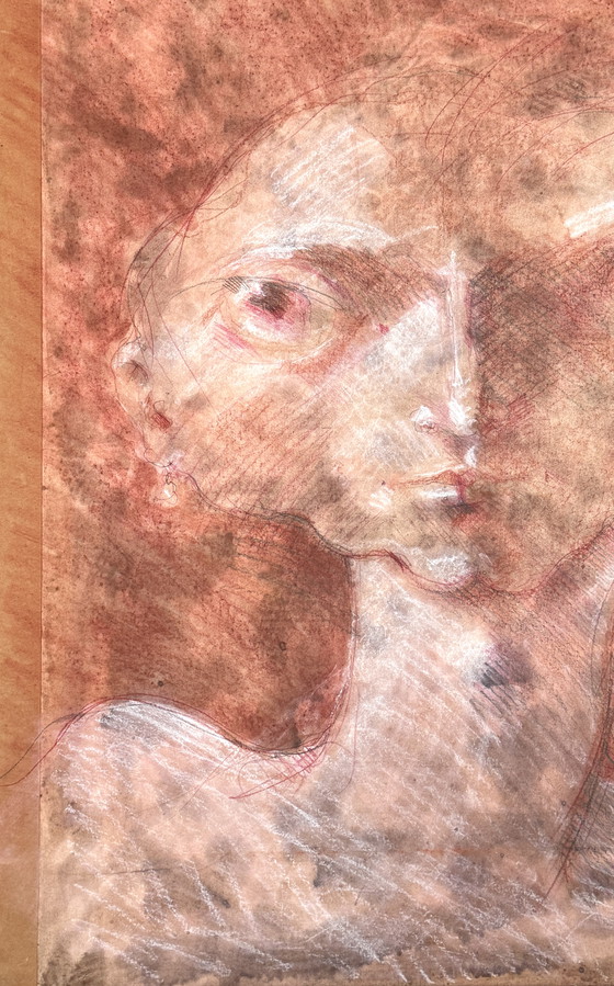 Image 1 of Robert Detheux - Large surrealist portrait on canvas - 80x70cm