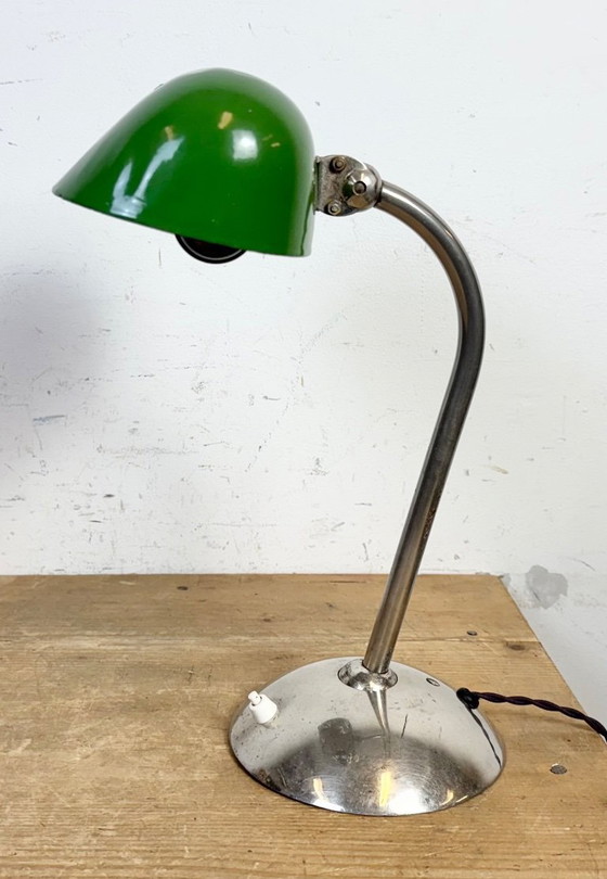 Image 1 of Vintage Green Enamel Bankers Table Lamp, 1950s