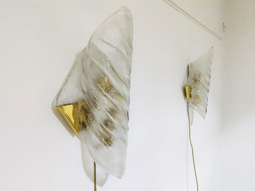 2 Mid century glass and brass wall lamps