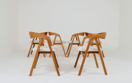 Image 1 of Scandinavian dining chairs set of 6 rustic oak wood safari beige 