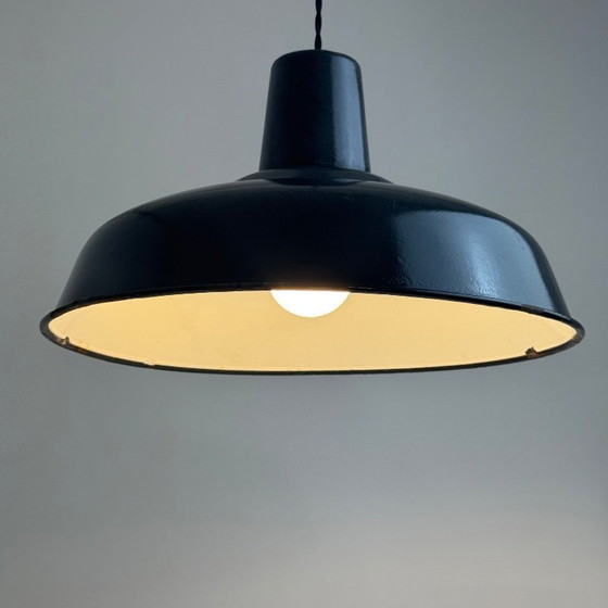 Image 1 of Antique enameled industrial workshop pendant light, 35.5 cm