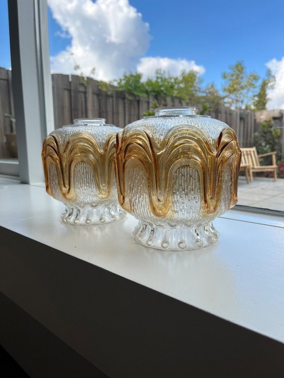 Image 1 of Deux abat-jour vintage en verre ambré