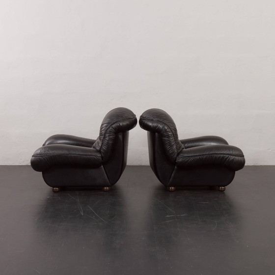 Image 1 of Pair of black leatherette armchairs by Linea Valentini, 1970s