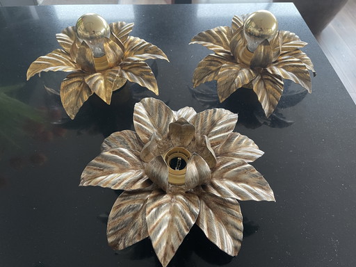 Karaktervolle en stijlvolle set van 3 vintage blad lampen - Hollywood Regency stijl