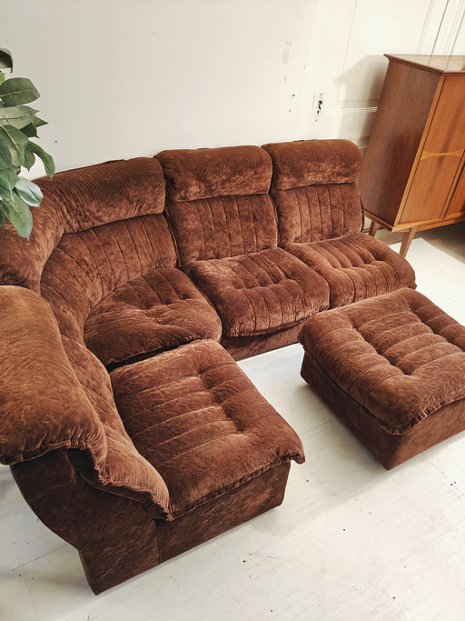 Sofá modular vintage de pana marrón
