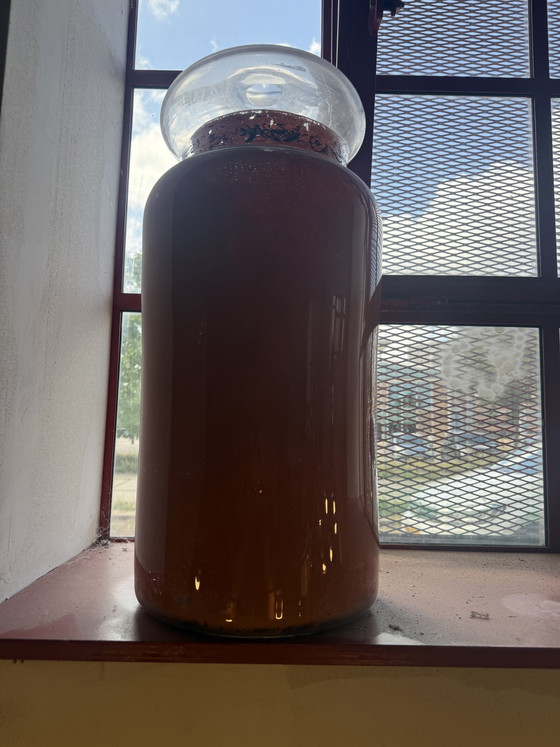 Image 1 of Vaso da farmacia antico in vetro Art Nouveau con coperchio