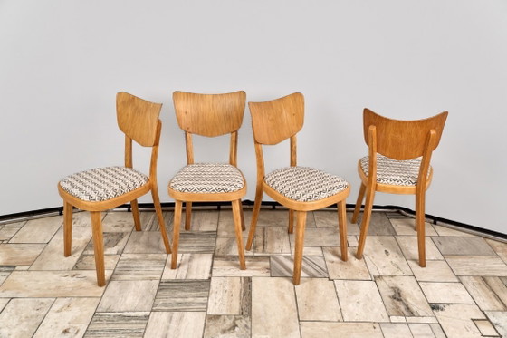Set of 4 Dining Chairs, by TON, 1960s, Czechoslovakia – Textile, Wood (photo 3 of 15)