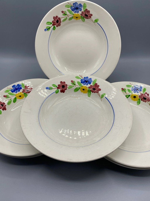 4 Digoin & Sarreguemines Soup Plates – Beau Soleil Pattern – Floral Design – 23 cm – decoratieve objecten