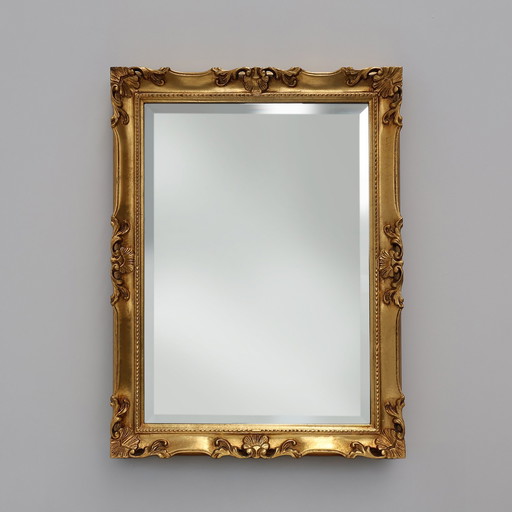 French Vintage square carved wooden gilded mirror in Baroque style