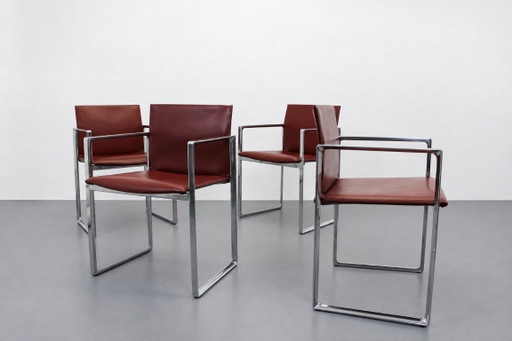 Set aus 4 Cassina Eve 184 Leder- und Stahl-Sesseln von Piero Lissoni