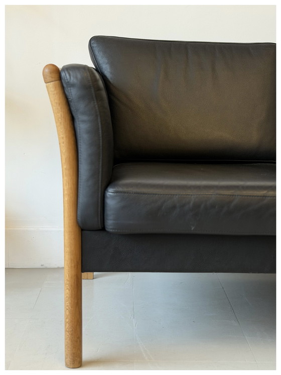 Image 1 of Driezit Zetel vintage in Leder en Eik, Stouby, Danimarca, anni '70