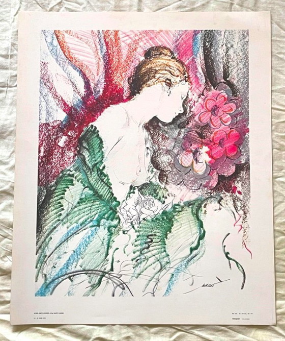 Image 1 of Estampe : « Nu aux fleurs », Martí Carbó ~ Vintage années 70