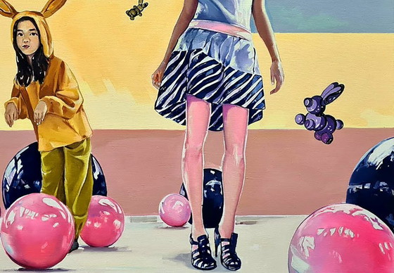 Peinture à l'Huile Originale Pop Art Symbolisme Équilibre Partie 3, Peintures et dessins, Toile, Autre, Bleu (photo 7 sur 7)
