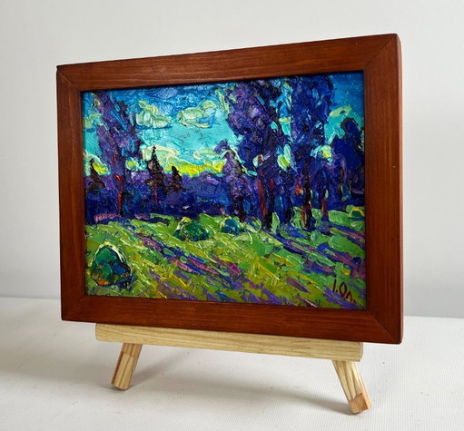 Original Oil Painting Summer Nature Landscape Evening breeze in the field