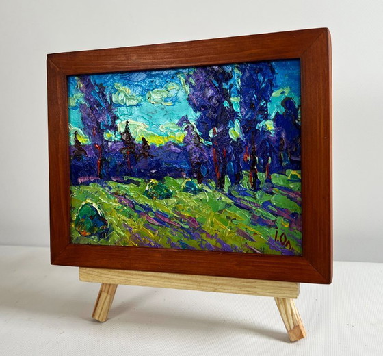 Image 1 of Original Oil Painting Summer Nature Landscape Evening breeze in the field