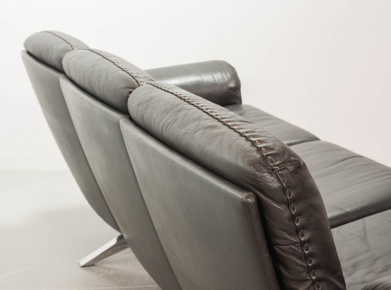 Image 1 of Exquisite Mid-Century Design De Sede Black Leather Strap Stitched Three-Seat Sofa DS31. Switzerland, 1960s.