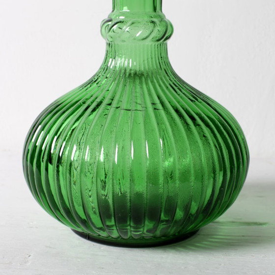 Image 1 of Vintage Emerald Green Glass Decanter / Rare Bottle with Stopper / Empoli / Italy / 1970s