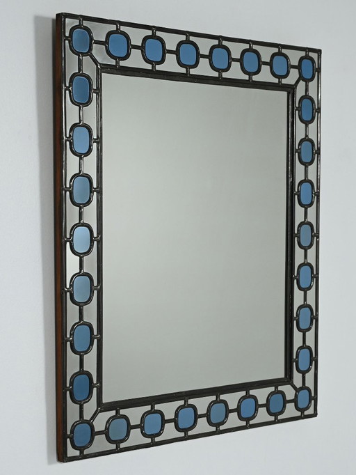 Scandinavian Mirror with light-blue leaded-glass frame