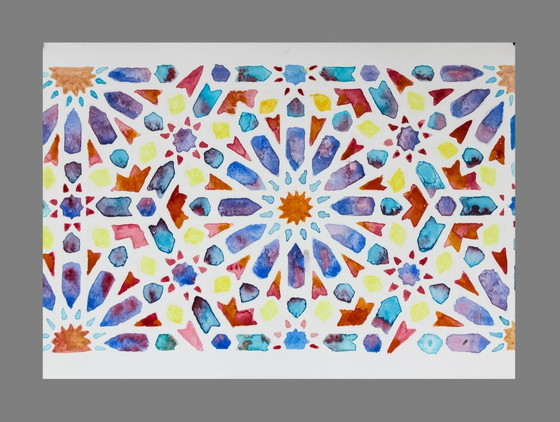 Image 1 of Aquarelle originale représentant une faïence arabe. Peinture géométrique. Neuve.