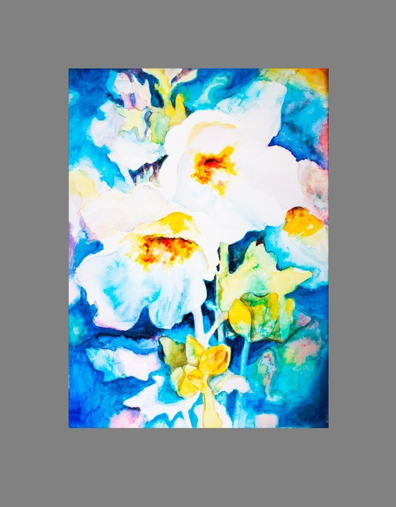 Image 1 of Original watercolor with flowers. Flower painting. Watercolor flowers. New.