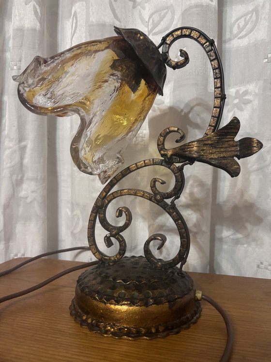 Image 1 of Amber Murano table lamp Glass Flower Design