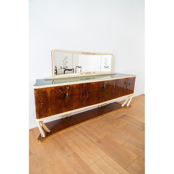 Image 1 of Vintage walnut, glass and brass lounge set, Italy 1950