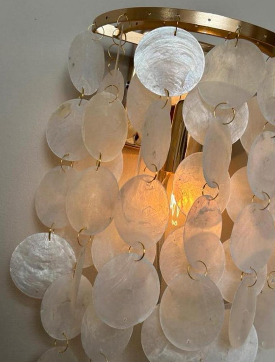 Image 1 of Set van 2 Capiz Schelpen Wandlampen Parelmoer Opaline Goud Frame