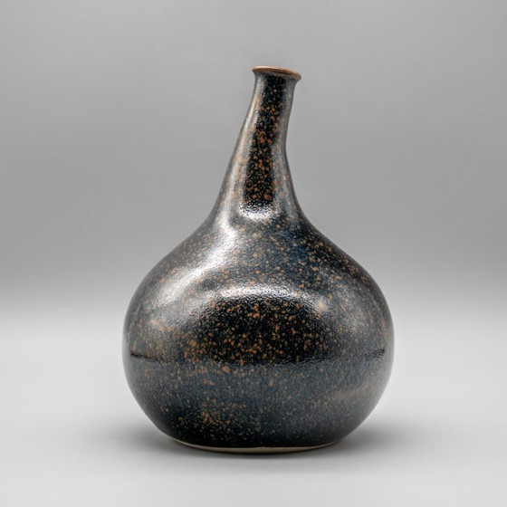 Image 1 of Rare Miura Chikken Japanese Kyō-yaki Vase Kyoto style Tenmoku (tetsu-yu) glaze