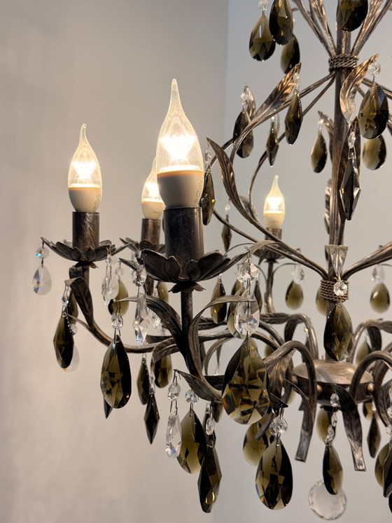 Lustre vintage en cristal avec pampilles en verre fumé (photo 5 of 7)