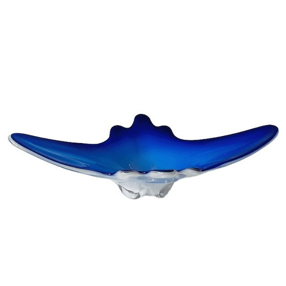 Image 1 of Ciotola vintage XL in vetro di Murano blu bianco trasparente metà anni '70