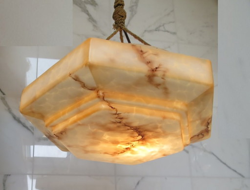 Hanglamp Art Deco glas bruin wit zeshoekig hexagonaal