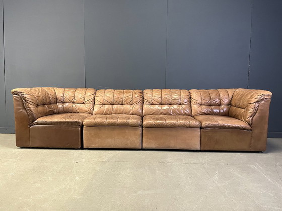 Image 1 of Divano modulare vintage in pelle marrone di Laauser, anni '60