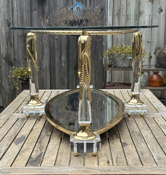 Image 1 of Tavolino da caffè Hollywood Regency | Italiano, dorato e a specchio | ca. 1975)