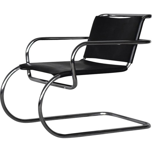 Vintage Duitse lederen sledestoel van verchroomd stalen Bauhaus-staal, Franco Albini voor Tecta, jaren 1950