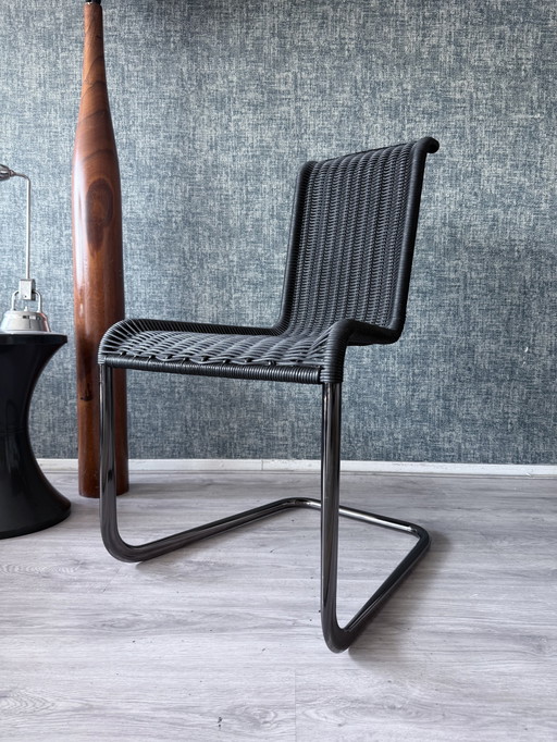 Set of 4 Tecta D20 Cantilever Chairs – Black Wicker & Pearl Chrome 