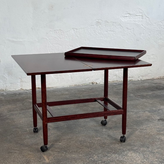 Image 1 of Grete Jalk palissander uitschuifbare drankenwagen voor Poul Jeppesens Møbelfabrik, 1960