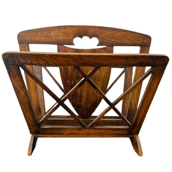 Image 1 of Vintage French magazine rack solid oak magazine rack 1950's