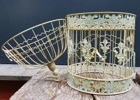 Klassischer Vogelkäfig aus Metall, Dekorative Objekte, Grün, Vintage (Foto 8 von 8)