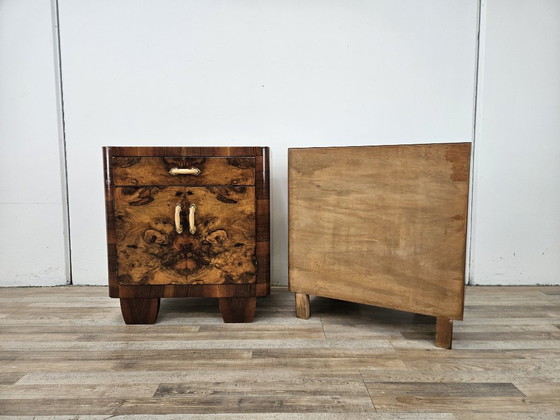 Pair of Art Deco burl wood nightstands, Brown (photo 3 of 15)