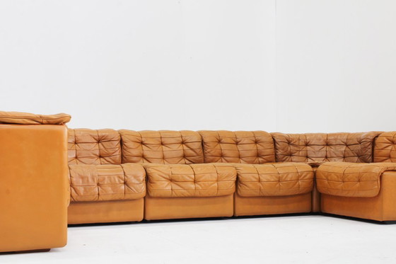 Image 1 of Vintage De Sede DS 11 modulaire bank, cognac patchwork leer, set van 7